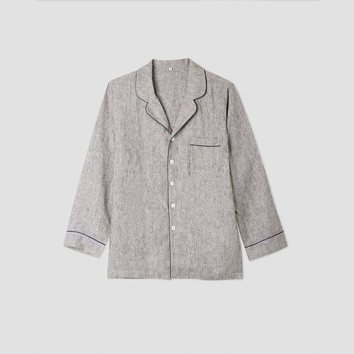 Men's Grey Linen Pyjama Shirt - Piglet in Bed