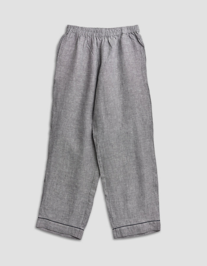 Men's Grey Linen Pyjama Trousers - Piglet in Bed