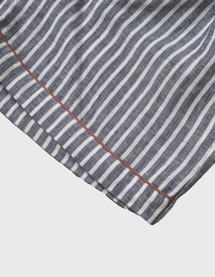 Midnight Stripe Linen Pyjama Shorts Hem Detail
