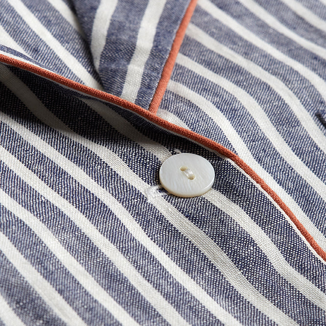 Women's Midnight Stripe Linen Pyjama Shirt Button Detail