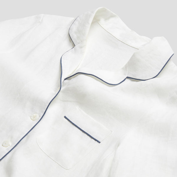 Women's White Linen Pyjama Shirt Collar