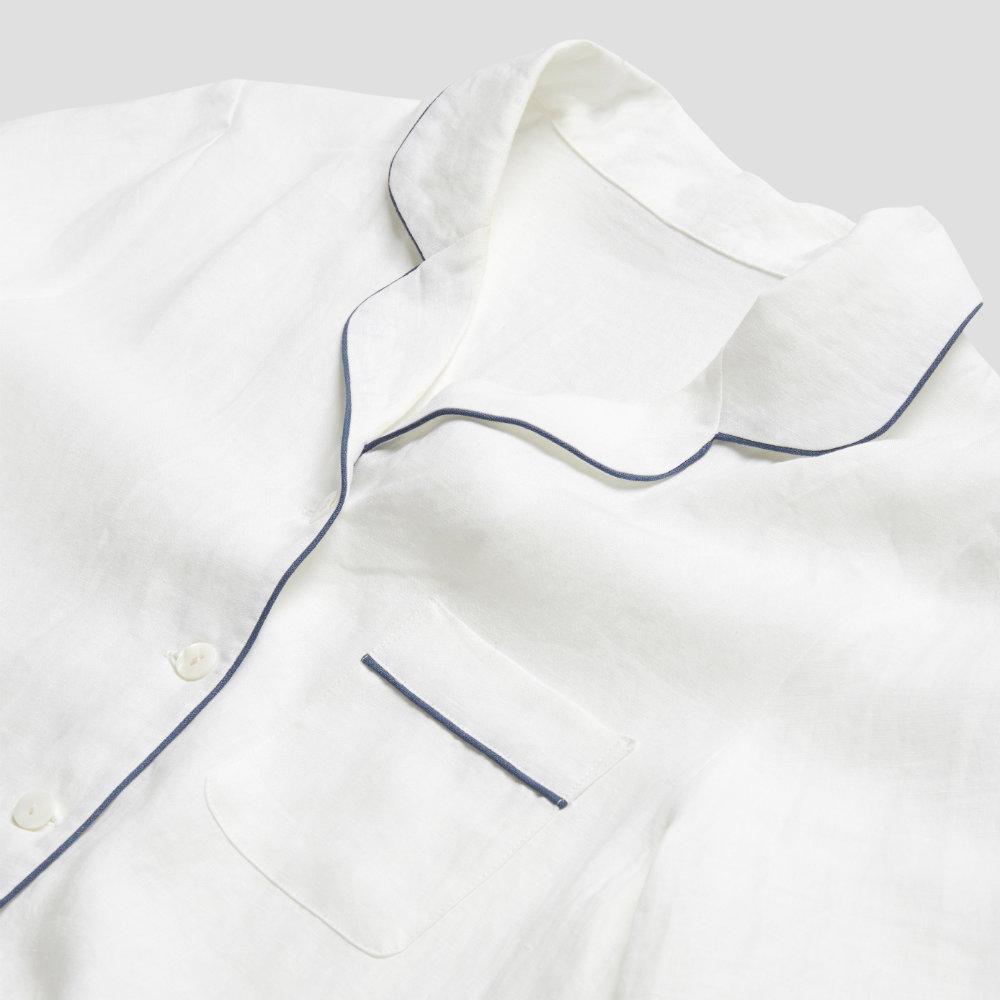 Men's White Linen Pyjama Shirt - Piglet in Bed