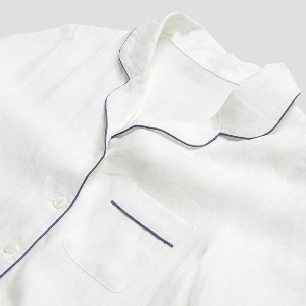 Men's White Linen Pyjama Trouser Set - Piglet in Bed