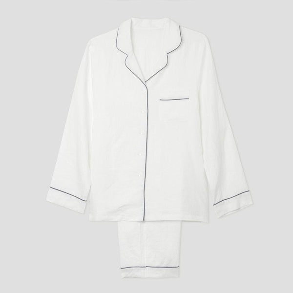 Men's White Linen Pyjama Trouser Set - Piglet in Bed